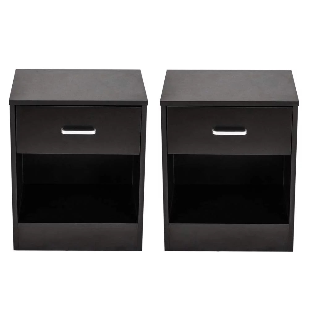 Set of 2 Black Wood Nightstand with Drawer V993
