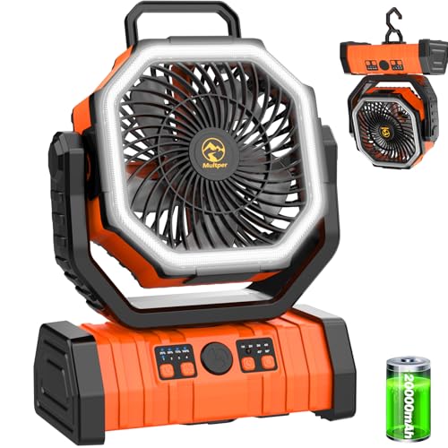 20000mAh Rechargeable Portable Camping Fan with LED Lantern Orange M891