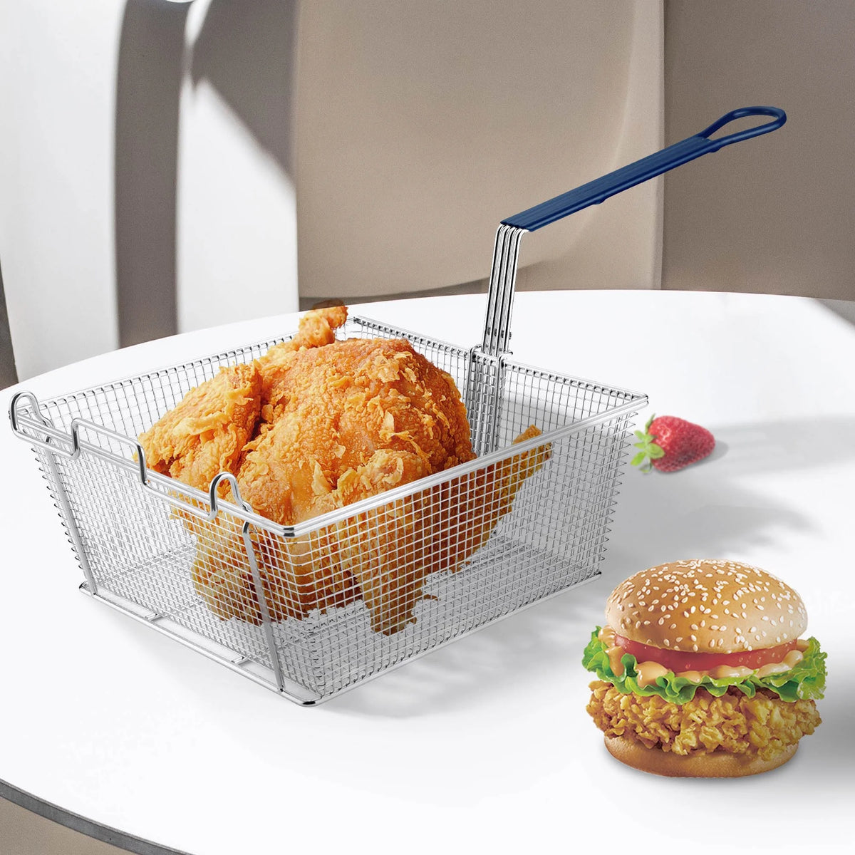 Commercial Deep Fryer Basket 8.8 Lbs Large Capacity with Non-slip Handle B8505