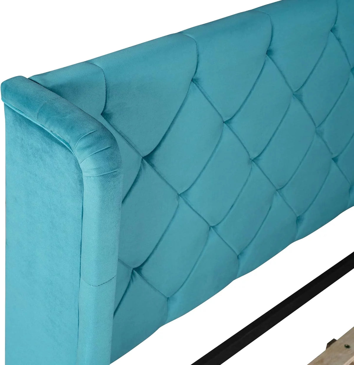 Queen Size Velvet Upholstered Platform Bed Frame with Headboard and Drawers H288