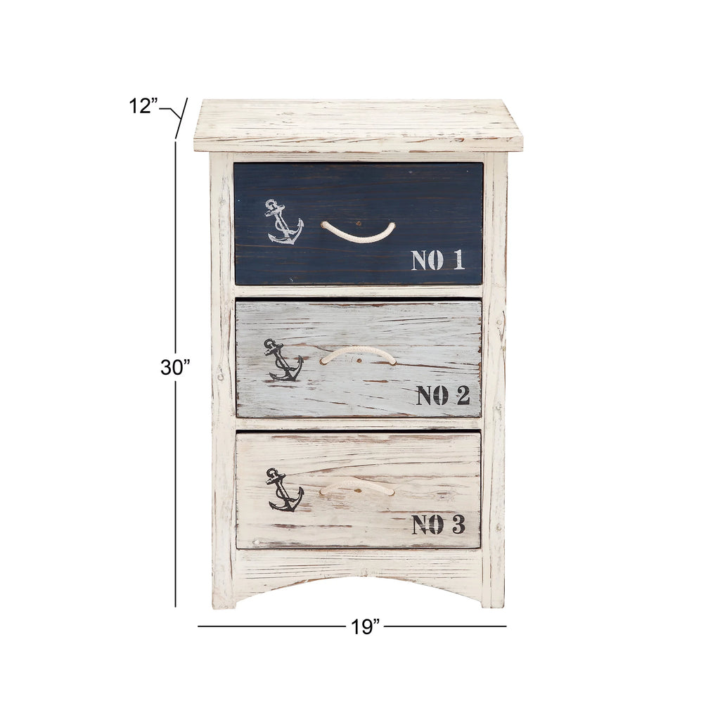 White Wood Anchor Chest with Rope Handles Z6520