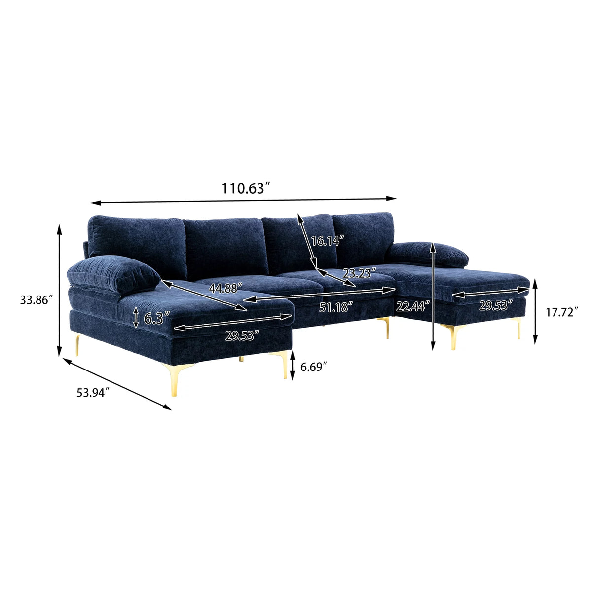Navy Blue 4-piece U Shaped Fabric Sectional Sofa C41946
