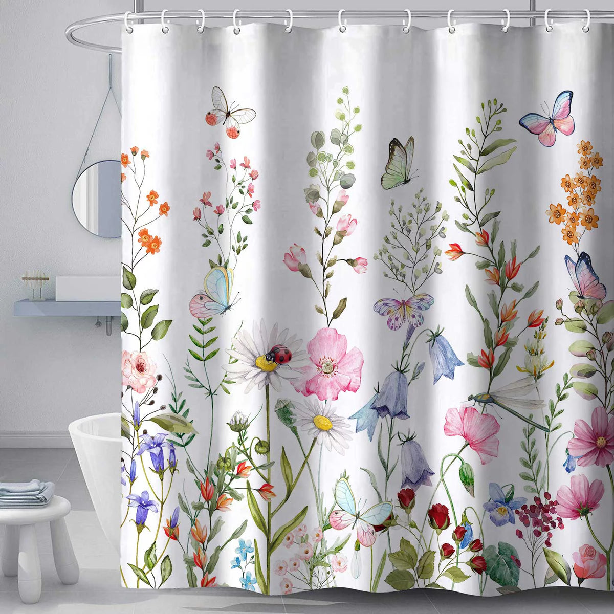 Floral Polyester Fabric Shower Curtain Set, 72 x 72 T747589