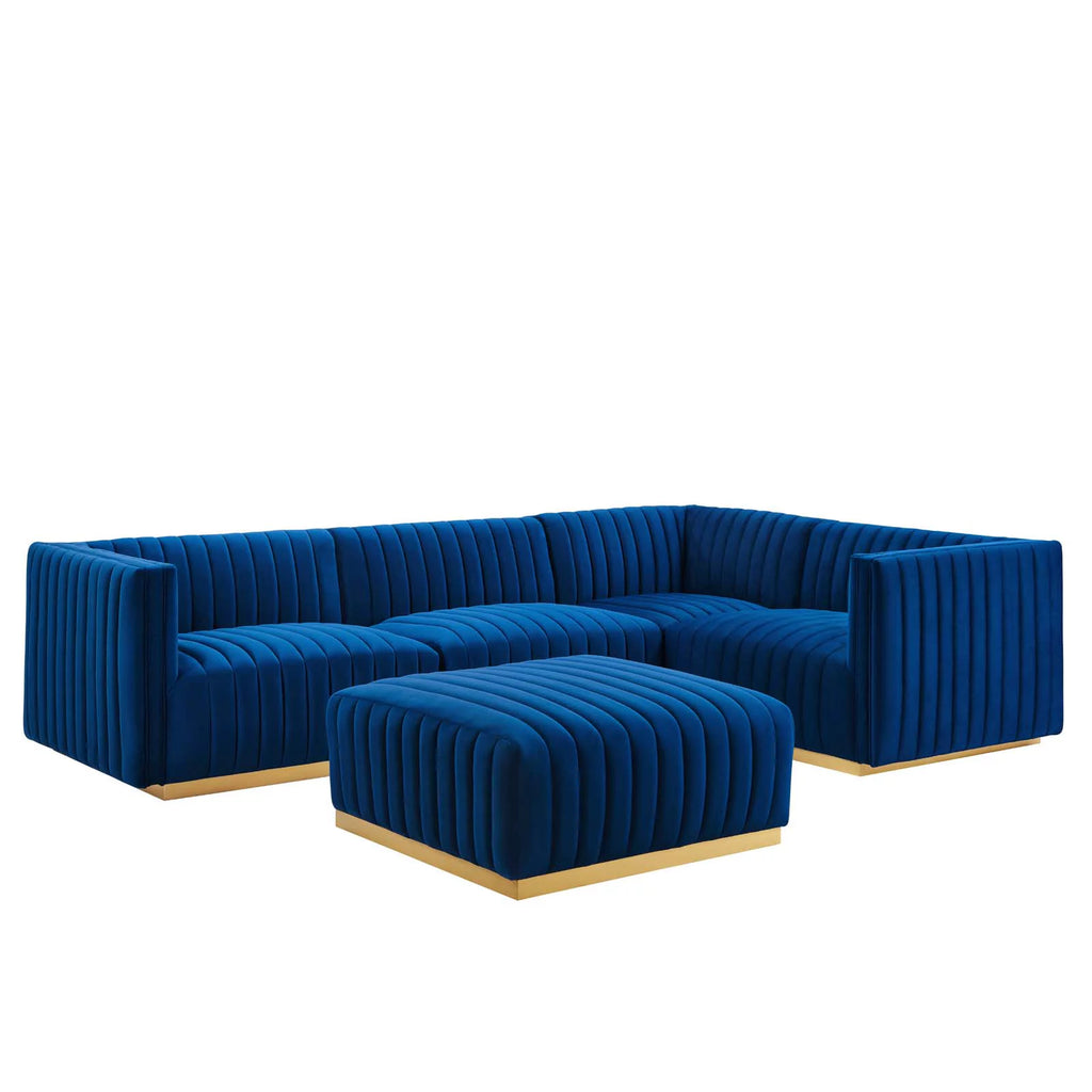 Gold Navy Velvet 5-Piece Sectional H68141
