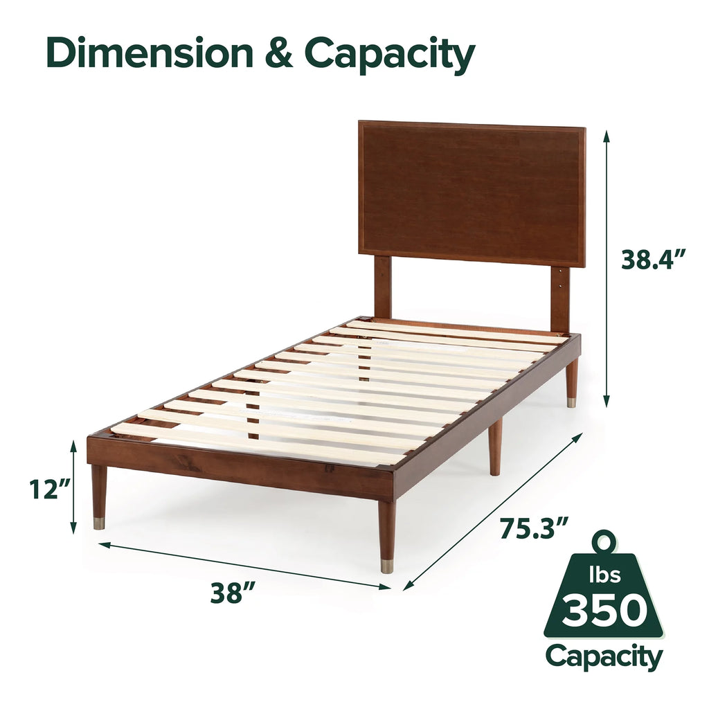 Queen Wood Platform Bed Frame with Adjustable Headboard J308