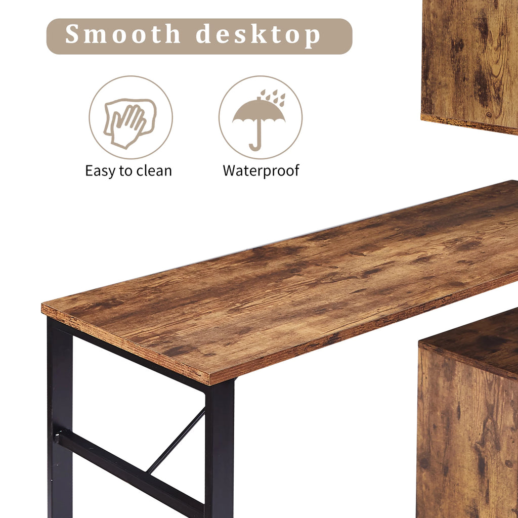 L-Shaped Corner Computer Desk with 5-Tier Bookshelf E93163