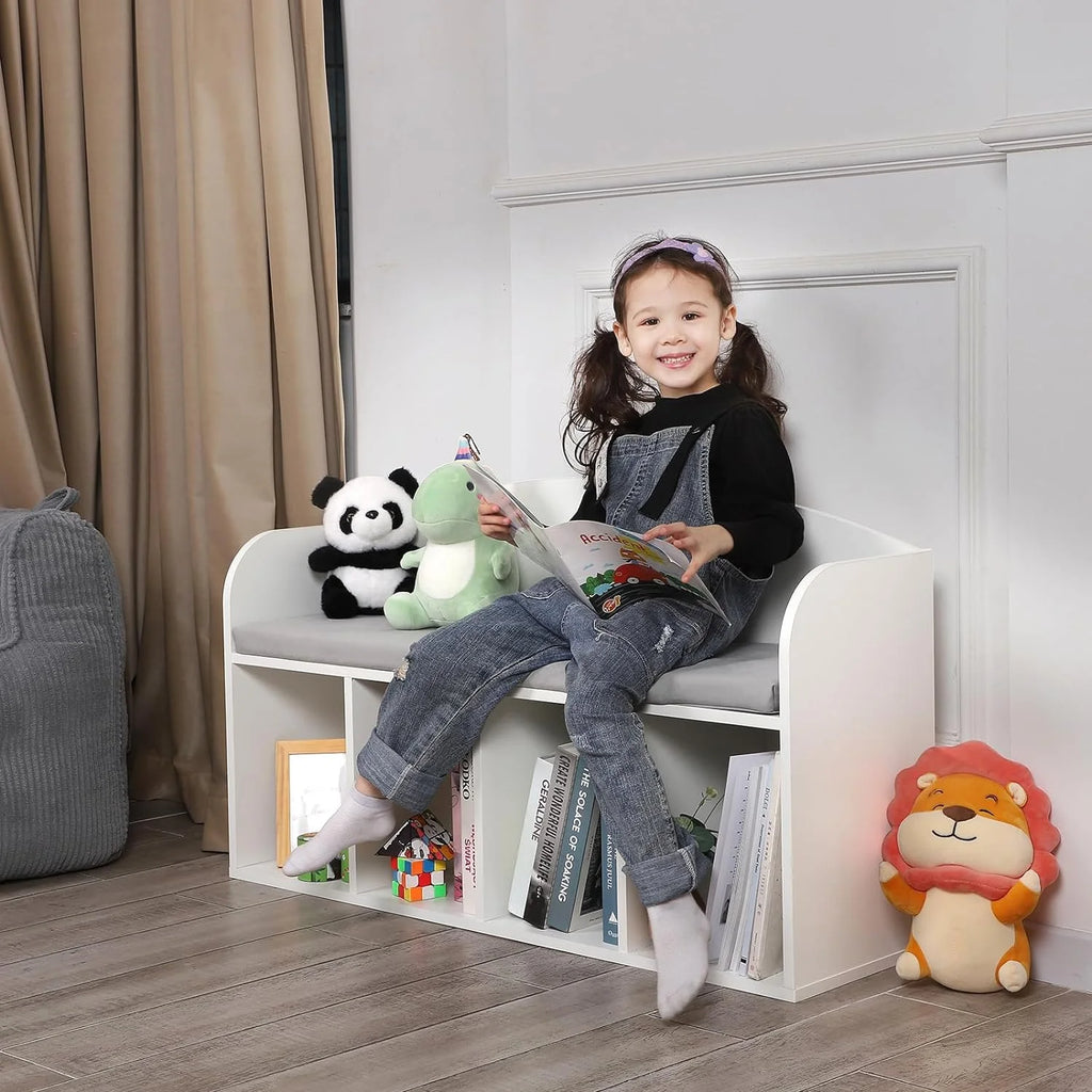 Kids Bookshelf with Reading Nook and Grey Cushion A57609