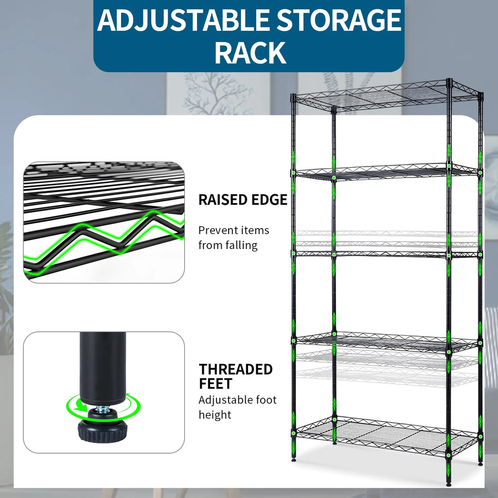 5-Shelf Metal Storage Rack, 24"x 60"x 13" Wire Shelving Unit, Black L584838