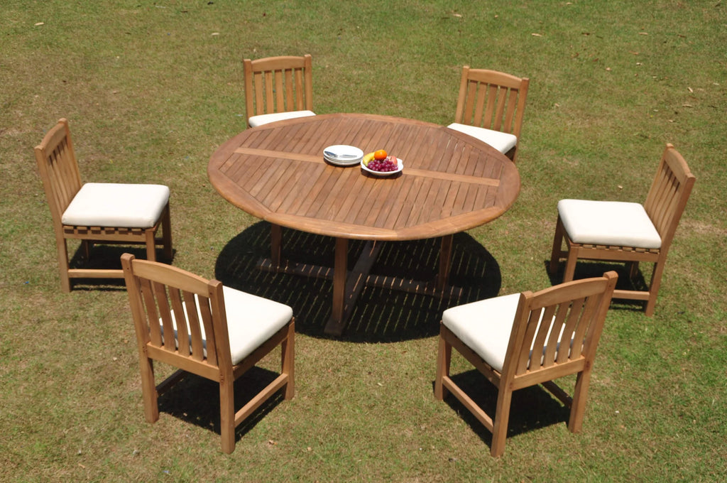 Grade-A Teak 7 Pc Dining Set with 72" Round Table and 6 Chairs Q430