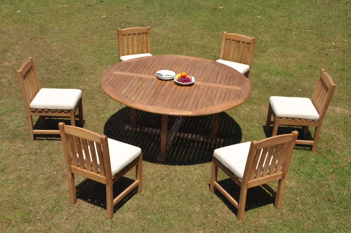 Grade-A Teak 7 Pc Dining Set with 72" Round Table and 6 Chairs Q430