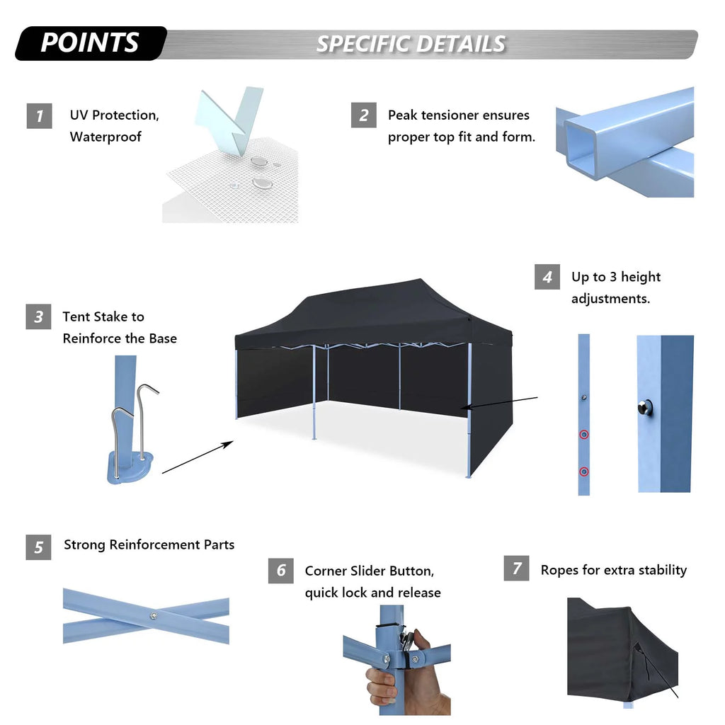 10'x20' Pop Up Canopy Tent with Sidewalls, Black S53576