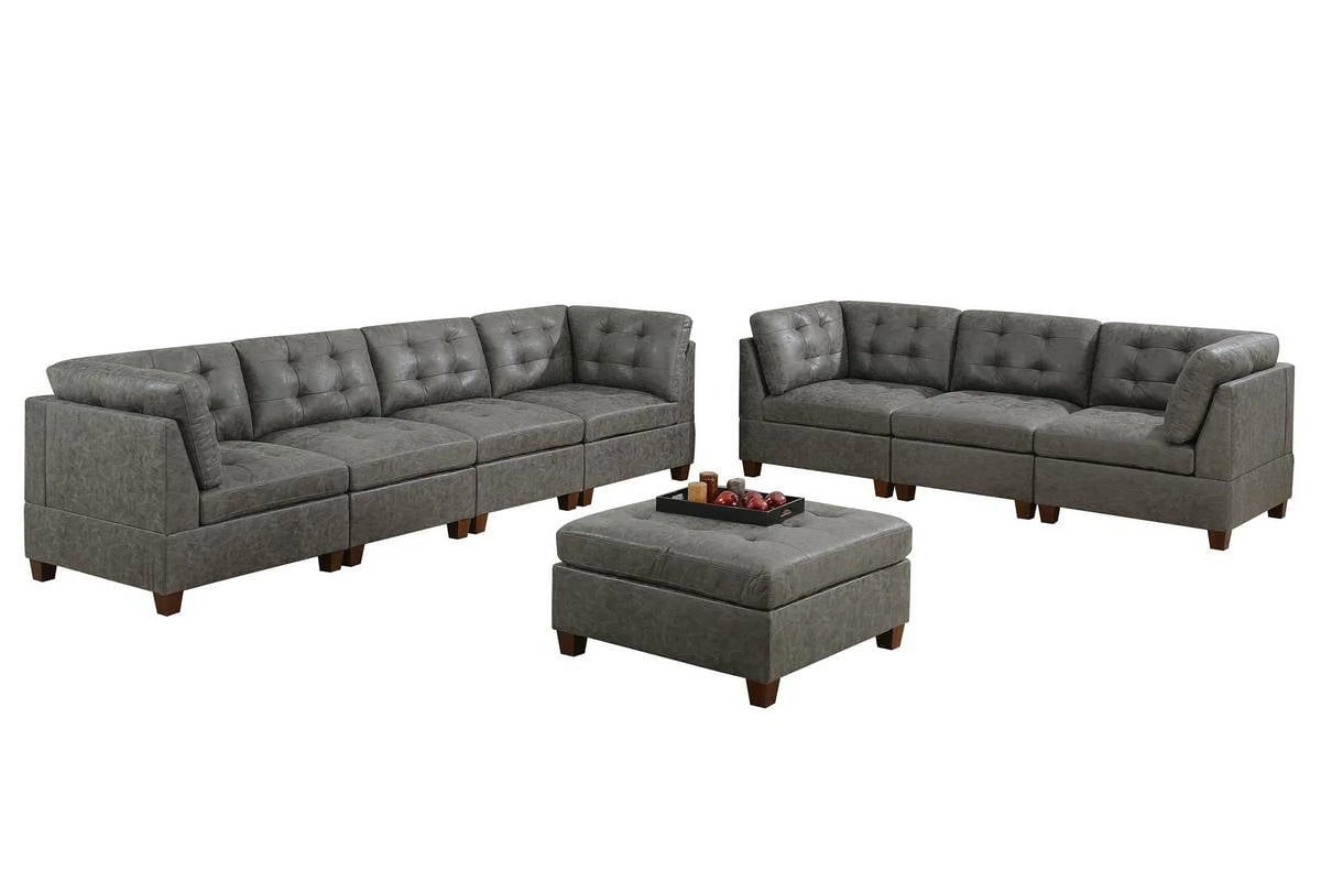 Antique Grey 8Pc Modular Sofa Set Leatherette Tufted Couch Q12229