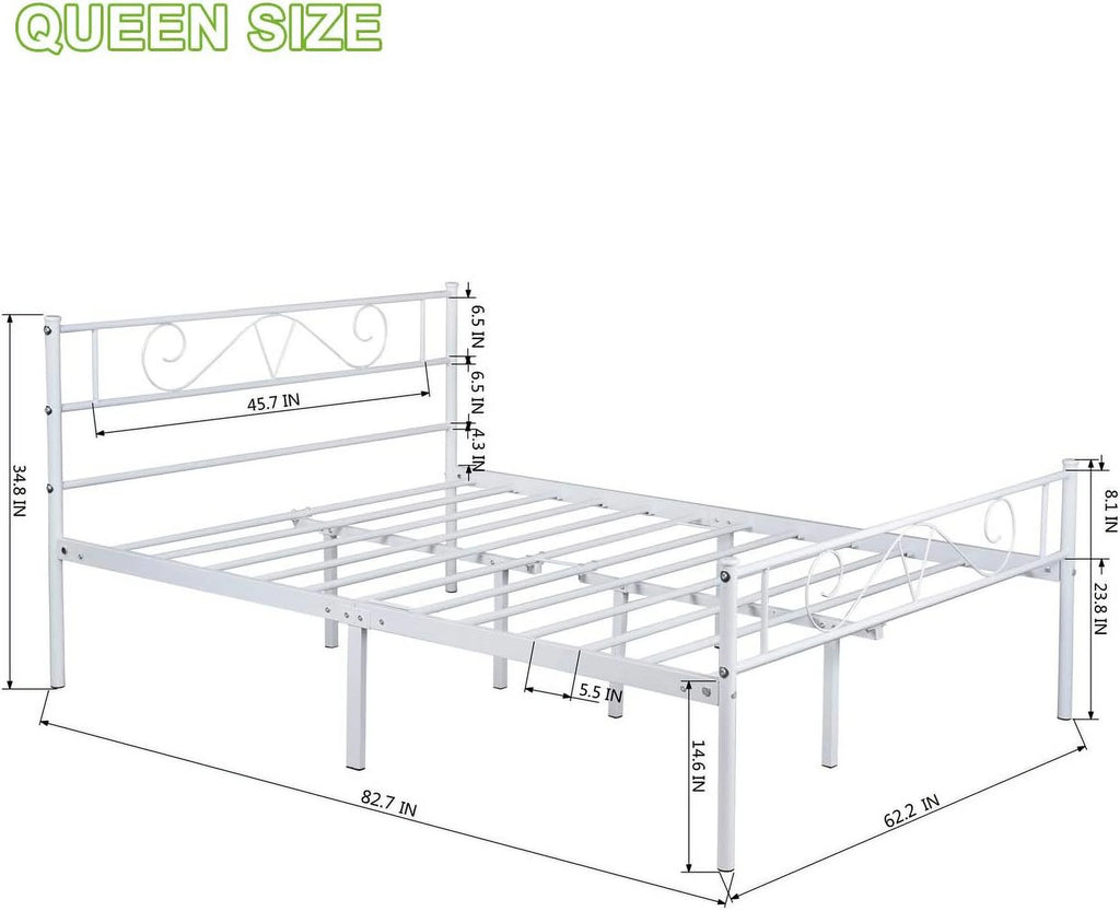 Queen Size Metal Platform Bed Frame with Headboard J625