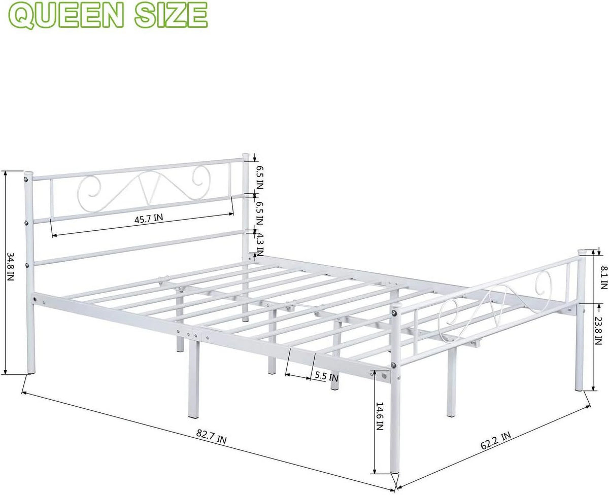 Queen Size Metal Platform Bed Frame with Headboard J625