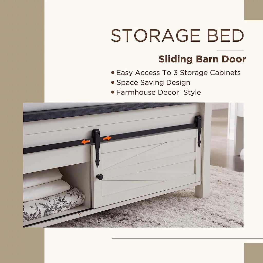 Black Queen Size Platform Bed Frame with Headboard and Storage Y7038