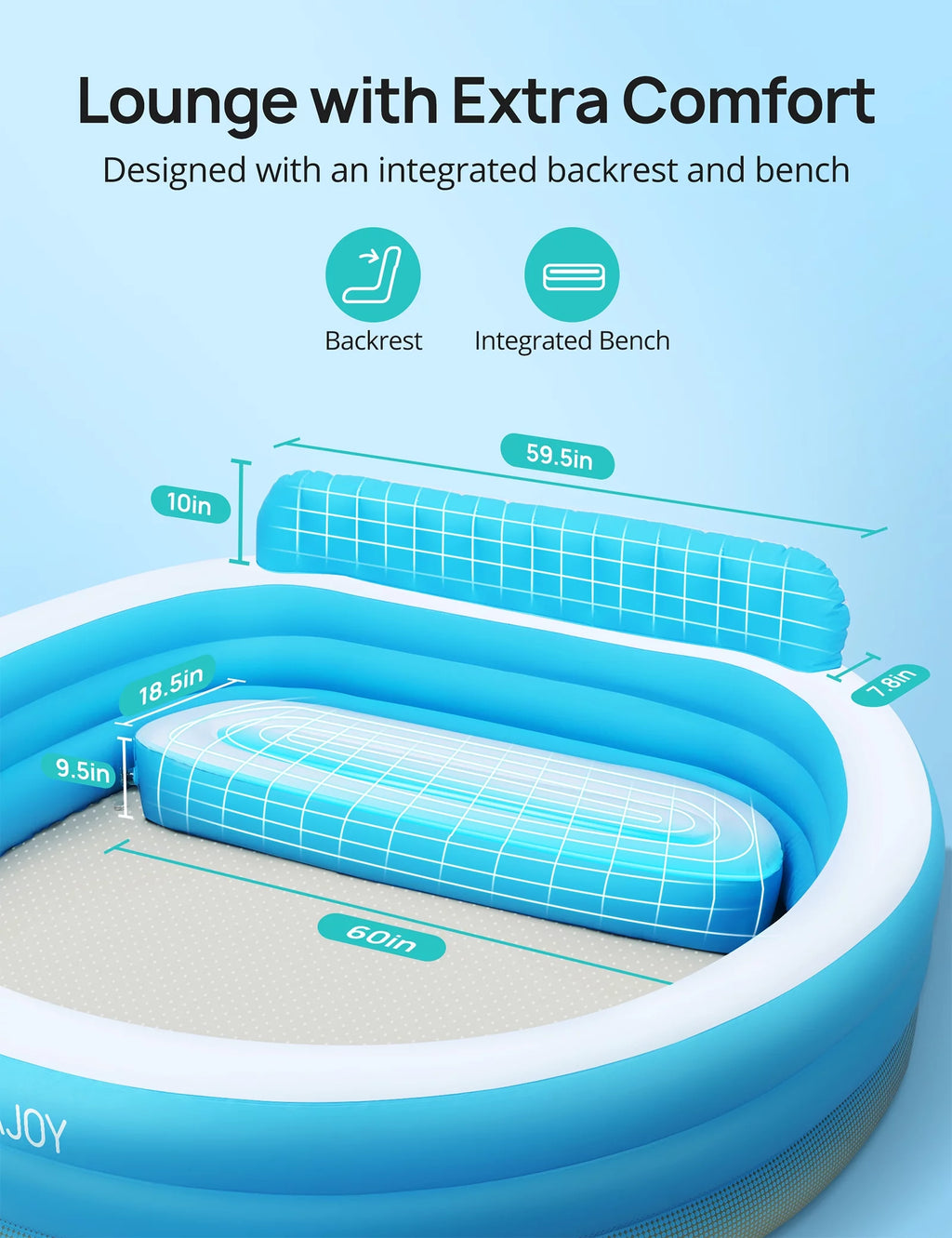Inflatable Pool with Seat, Round, 7.33 x 7.11 x 2.5 ft Y755023