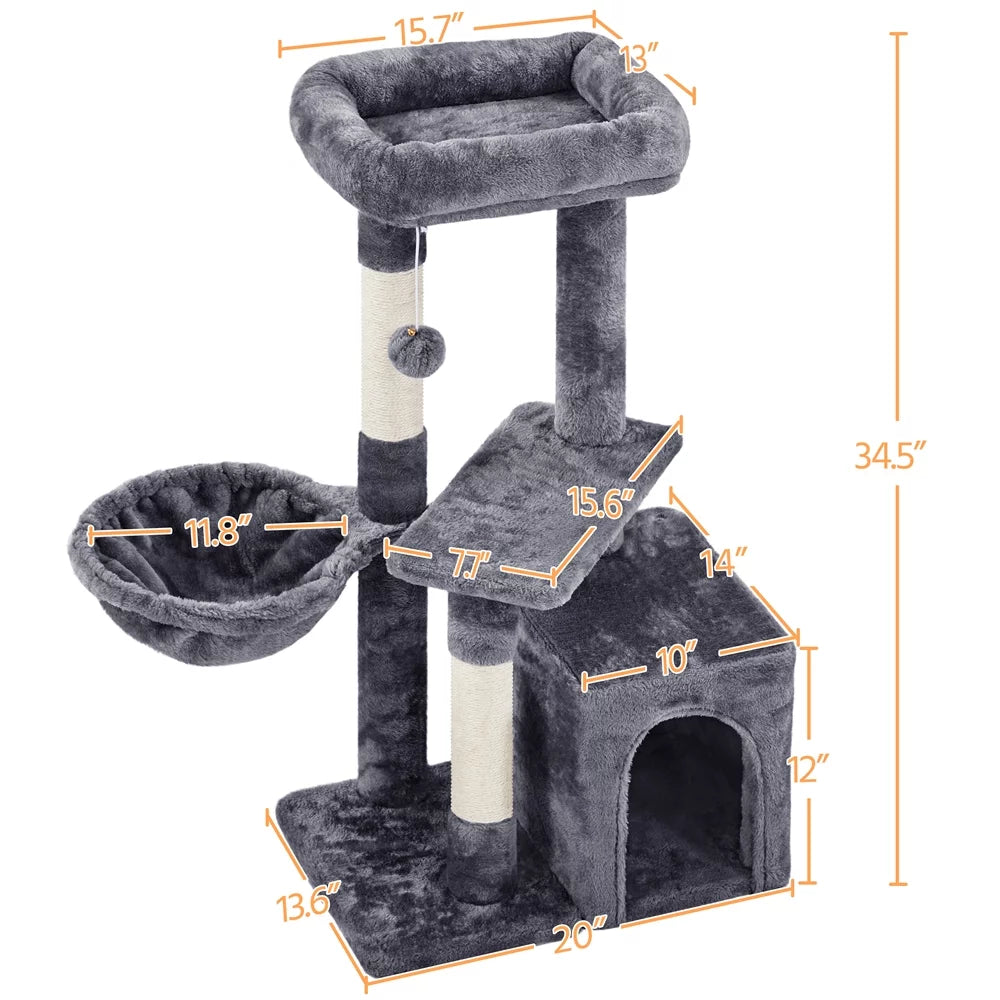 Dark Gray Cat Tree Tower with Condo and Perches L6177