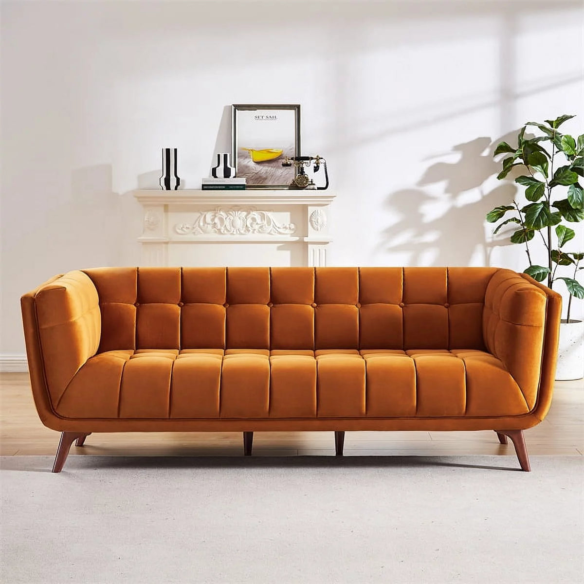 Orange Velvet Upholstered Sofa E752