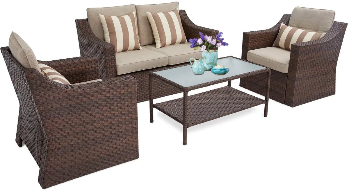 4 Piece Brown Rattan Wicker Outdoor Sectional Set A48131