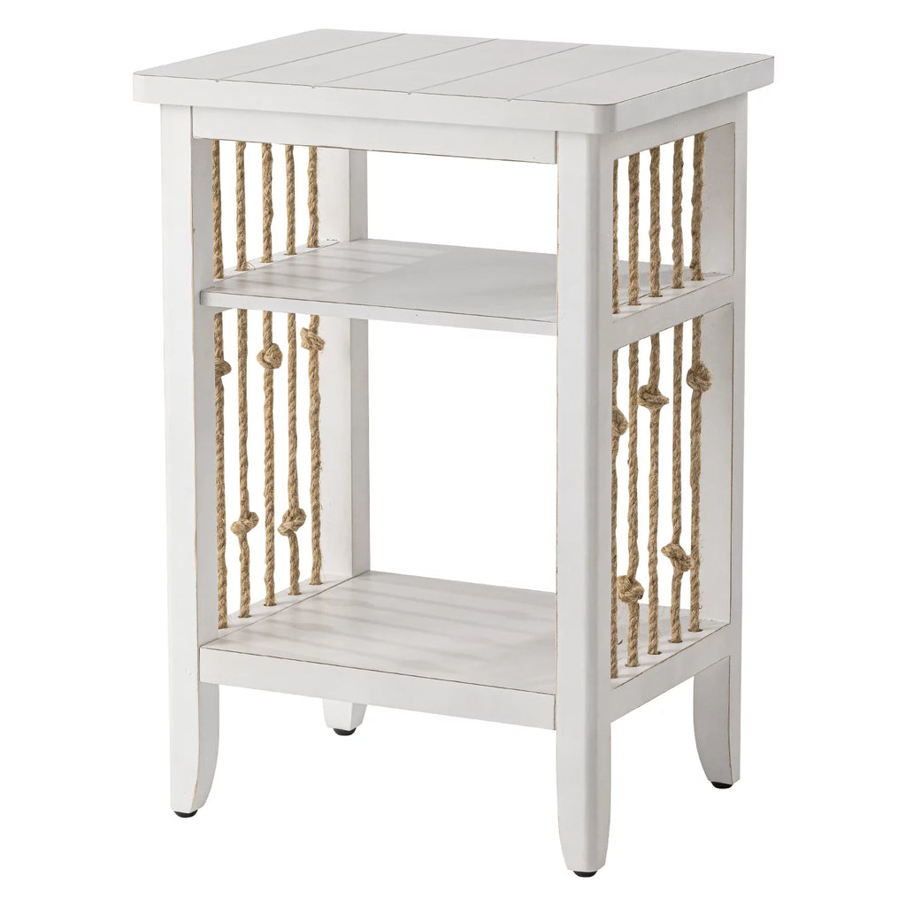 White 3-Tier MDF Side Table with Hemp Rope A697