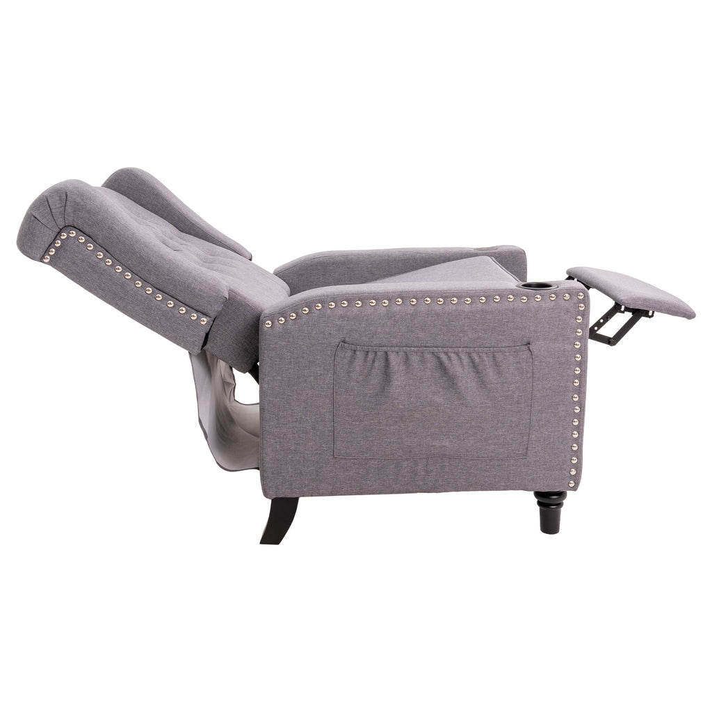 Light Grey Tufted Cotton Wingback Recliner Chair T2093