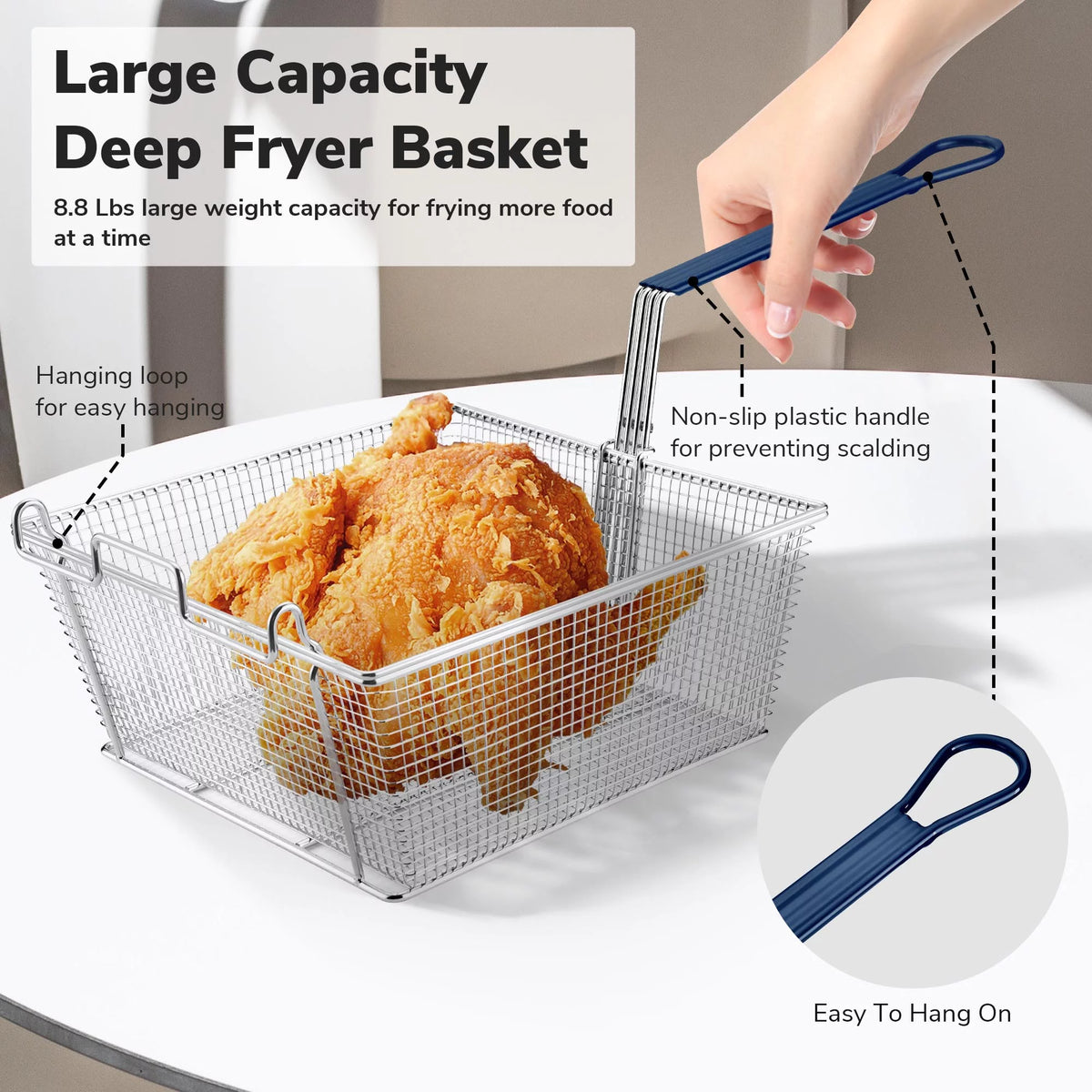 Commercial Deep Fryer Basket 8.8 Lbs Large Capacity with Non-slip Handle B8505