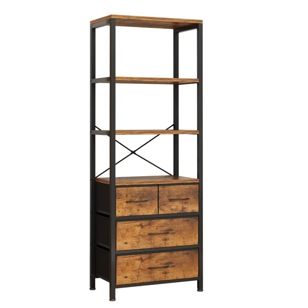 6 Layer Wood & Metal Bookshelf with Drawers O2614