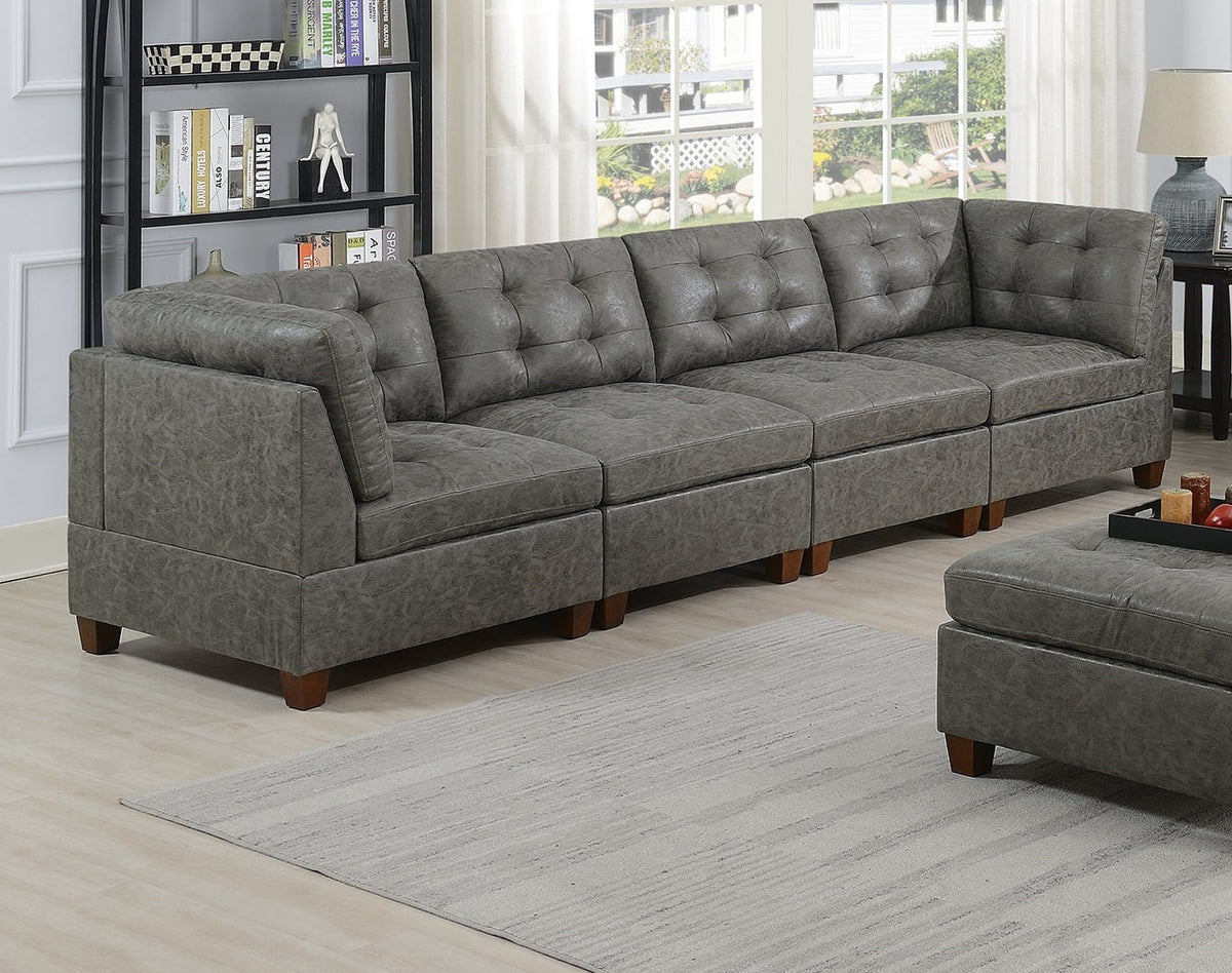 Antique Grey 8Pc Modular Sofa Set Leatherette Tufted Couch Q12229