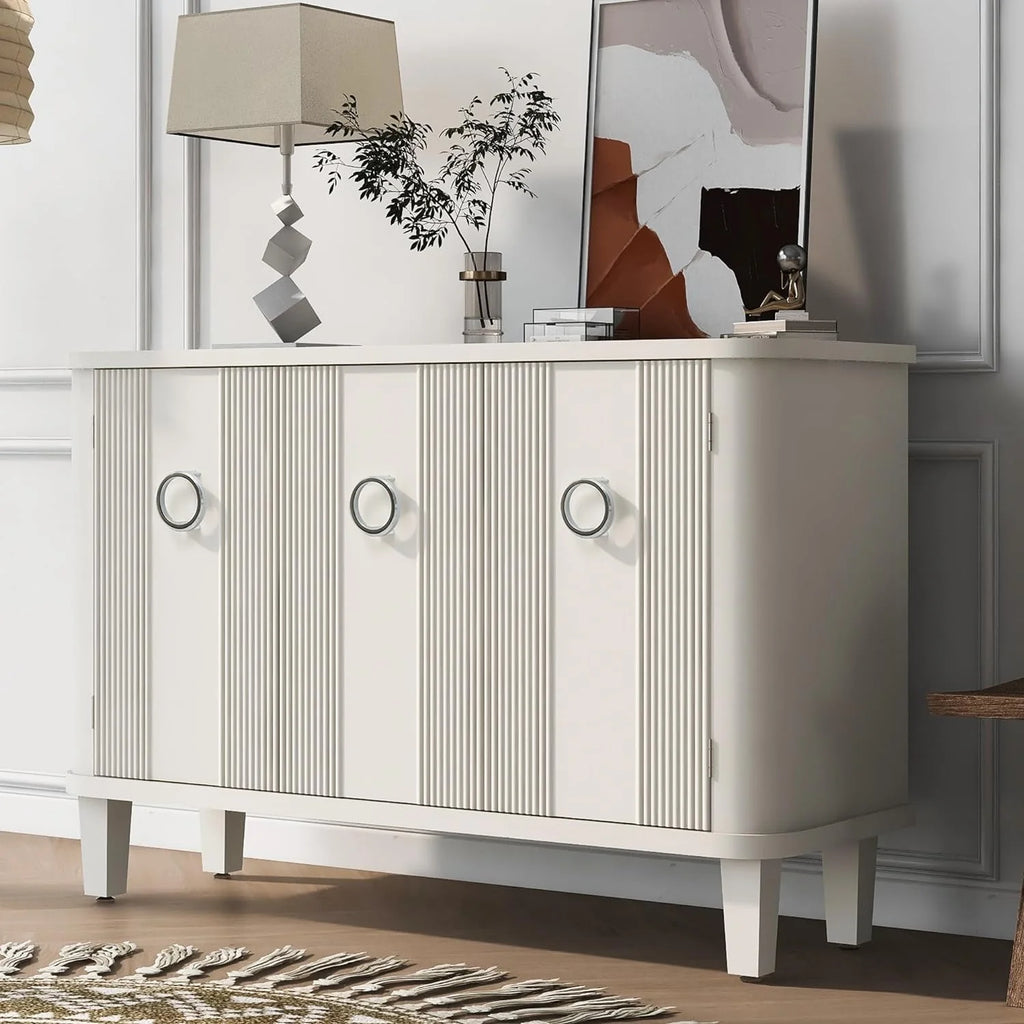 White Storage Cabinet with Three Doors and Adjustable Shelves Q725502