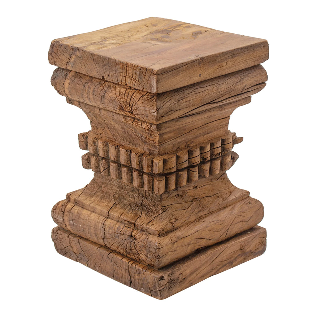 Organic Carved Wooden Pillar Stool G566