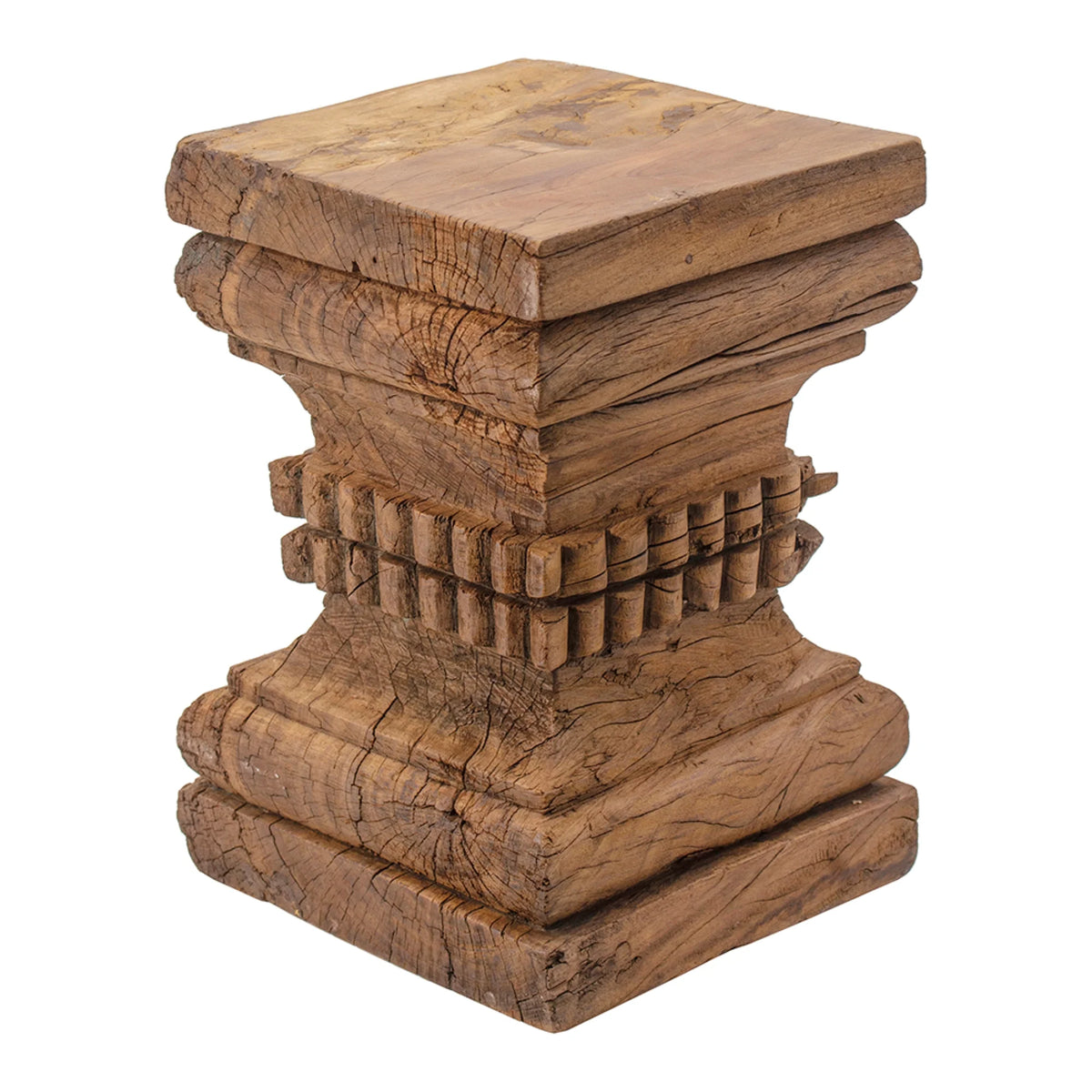 Organic Carved Wooden Pillar Stool G566