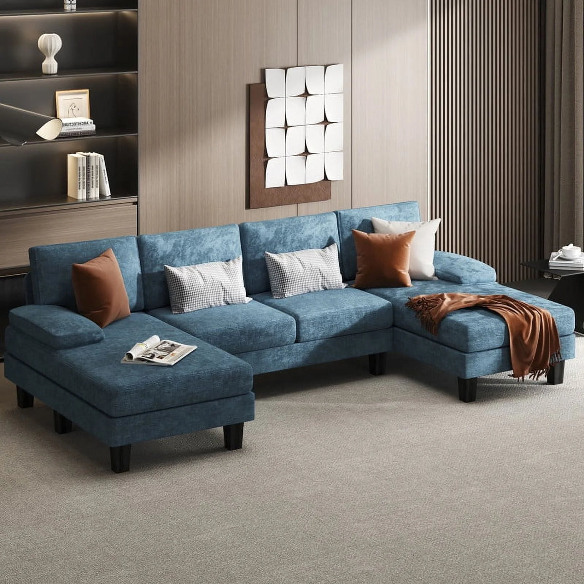Gray Chenille 4 Seat Sectional Sofa with Chaise J331178