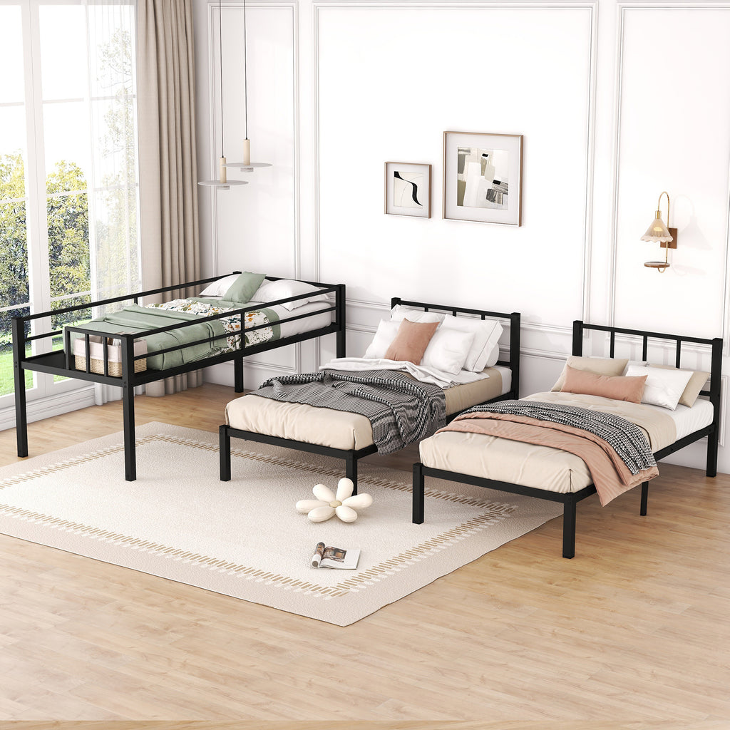 Black Twin XL over Twin & Twin Metal Triple Bunk Bed O224439