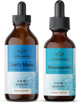 Liquid Drops Kit - Lion's Mane 4 fl oz & Ashwagandha 2 fl oz - Vegan 2 Pack X3877