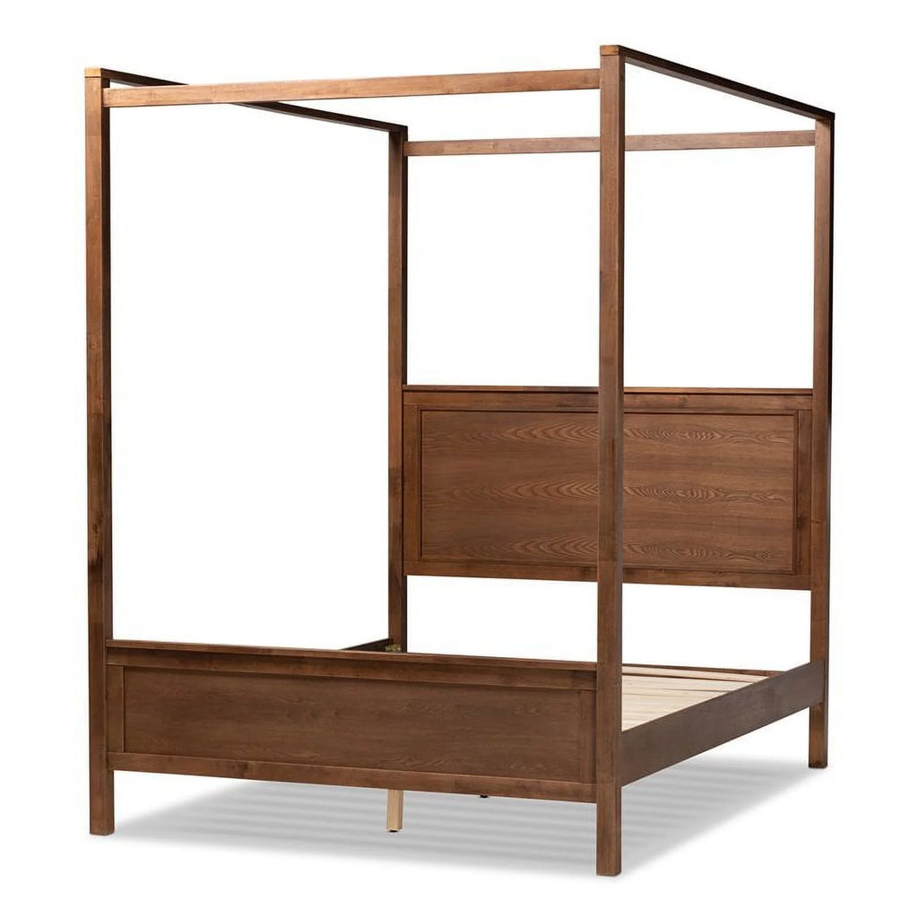Queen Size Walnut Finished Wood Canopy Bed D577917