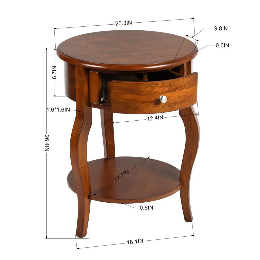 Brown Round End Table with Drawer Storage U60061