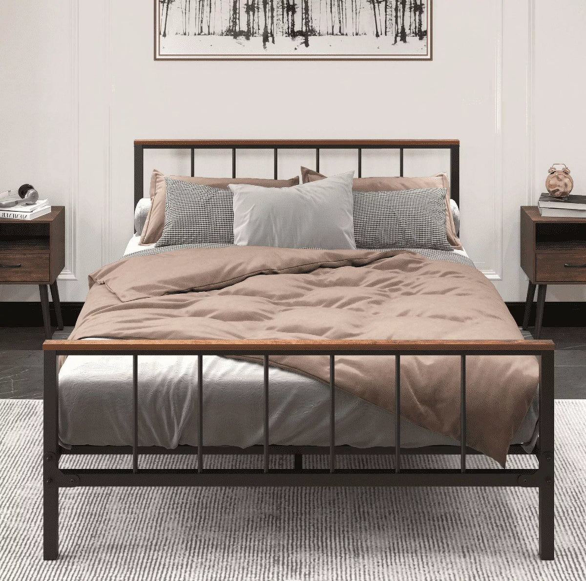 Queen Metal Platform Bed Frame with Headboard and Footboard K516716