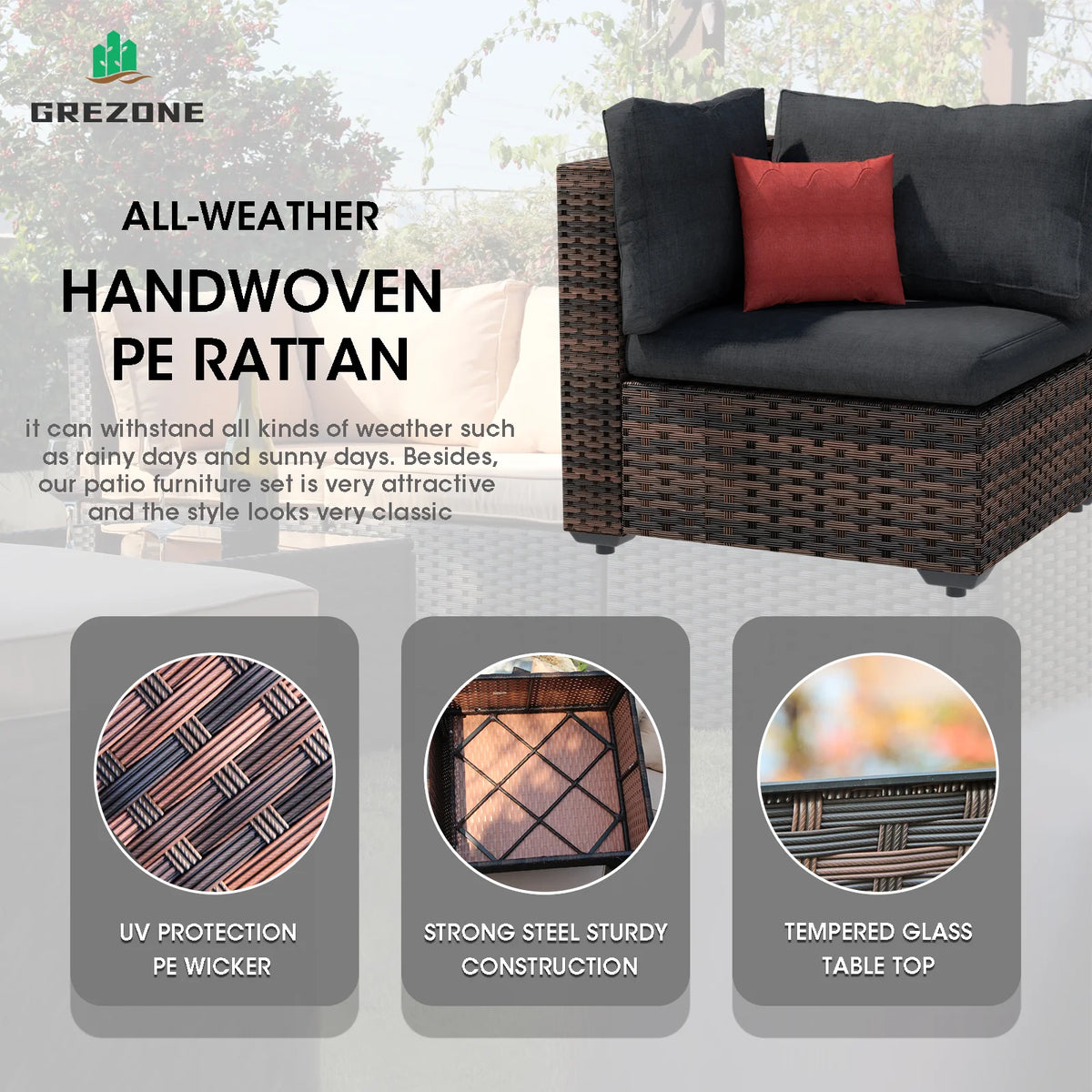9 Pieces PE Wicker Rattan Outdoor Sofa Set Y911030