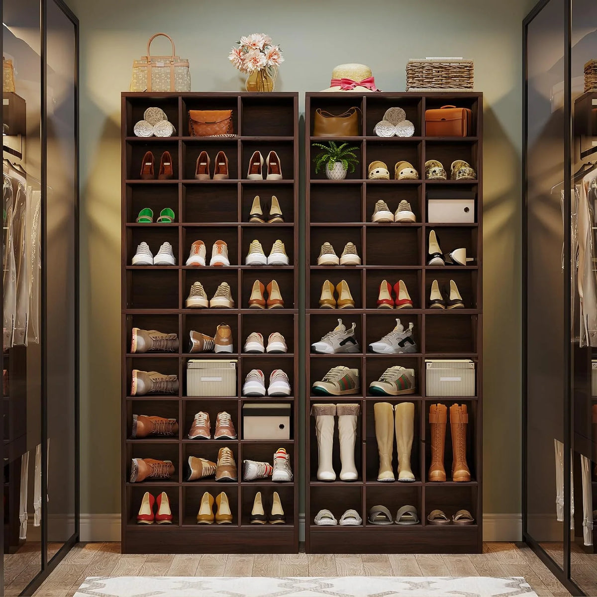 10-Tier Wooden Shoe Storage Cabinet with 30 Cubbies B9153
