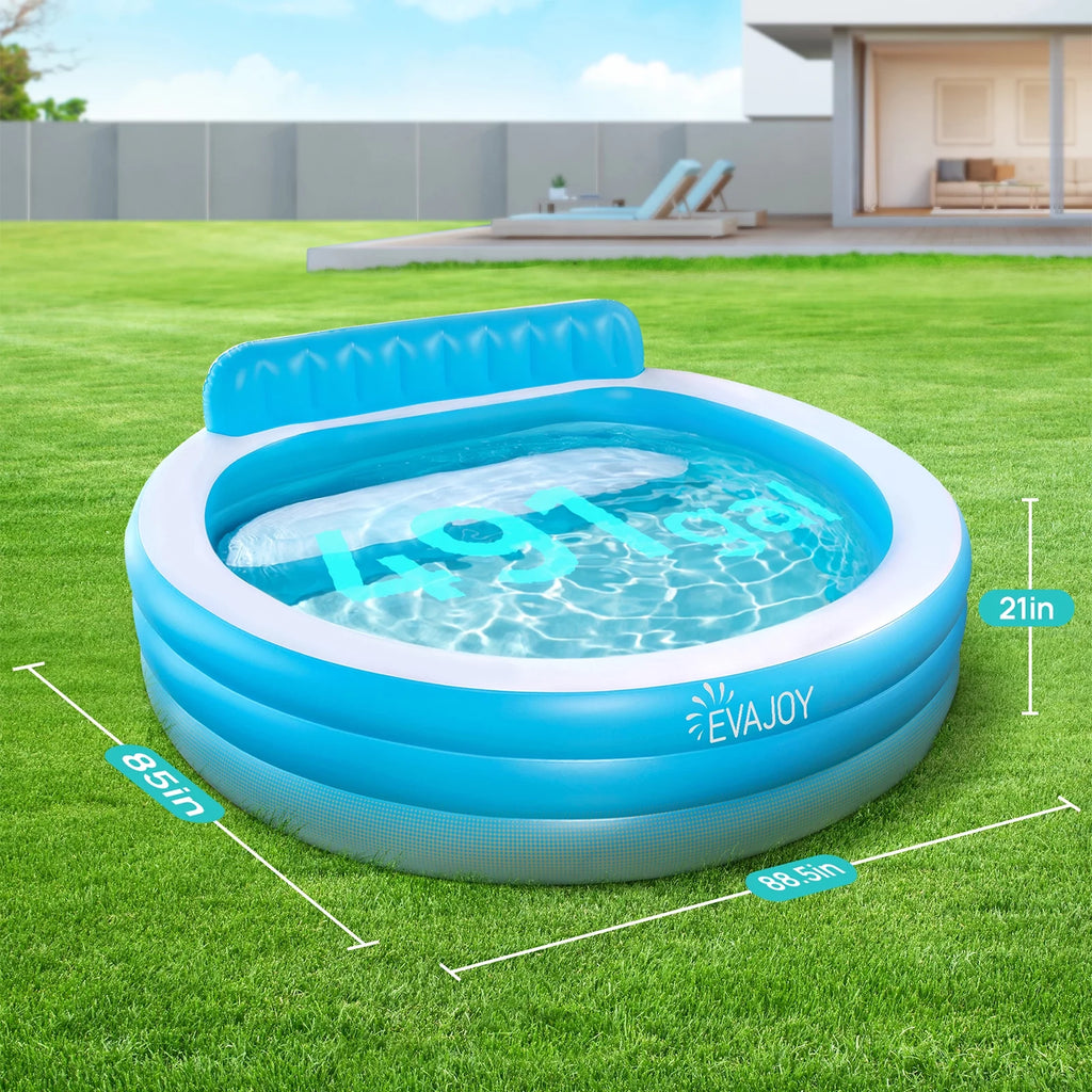 Inflatable Pool with Seat, Round, 7.33 x 7.11 x 2.5 ft Y755023