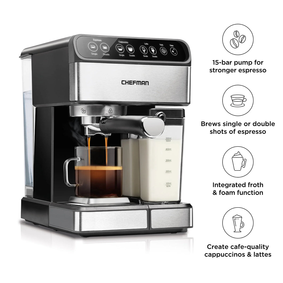 6-in-1 Digital Espresso Machine with Milk Frother W414
