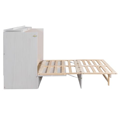 Queen Murphy Bed with Storage Drawers and Charging Station, White R22068