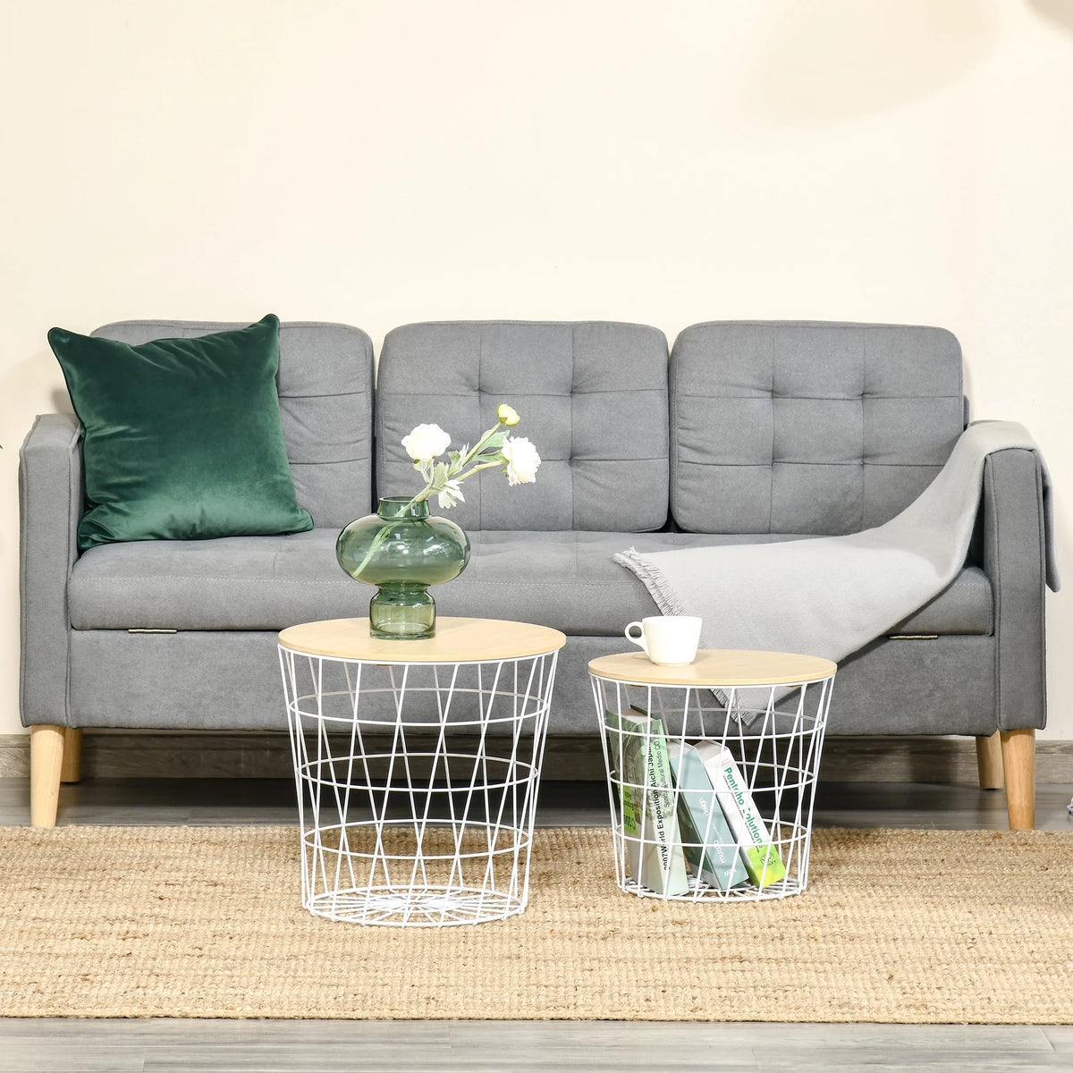 Set of 2 Round Side Tables with Storage L175405