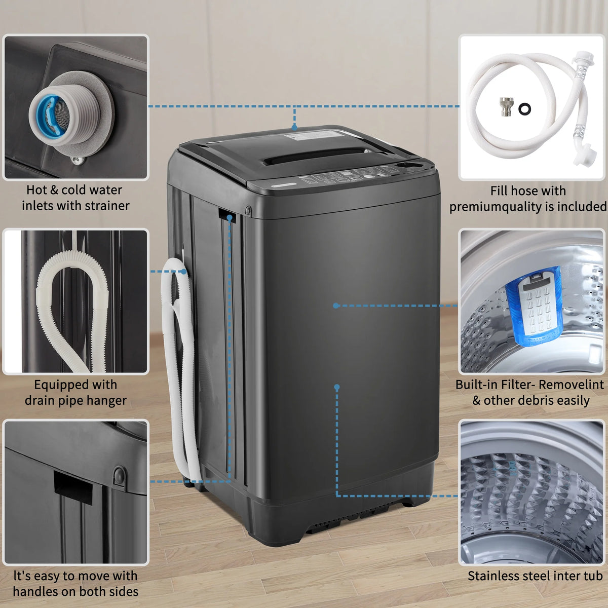 Portable Automatic Washer Machine with Drain Pump 17.6 Pounds W5909