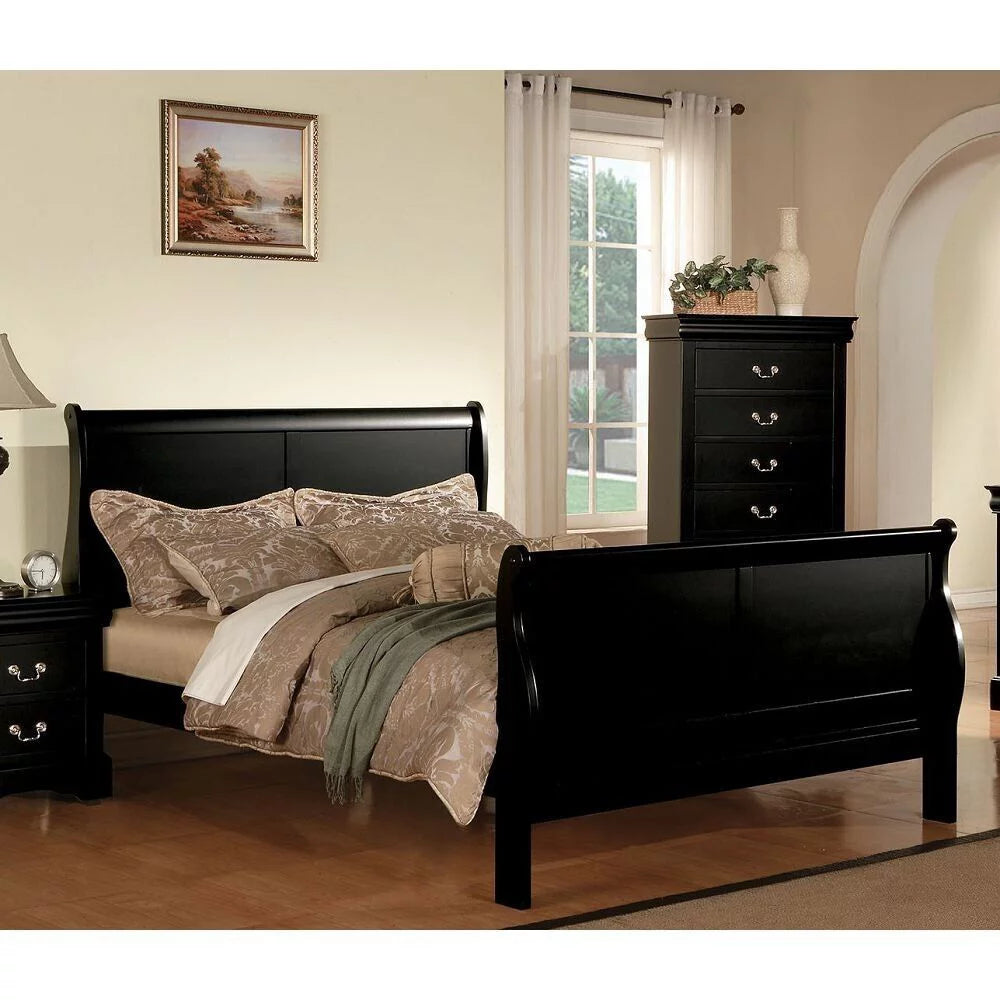 3pc Traditional Panel Bed with 2 Nightstands Black Finish E175