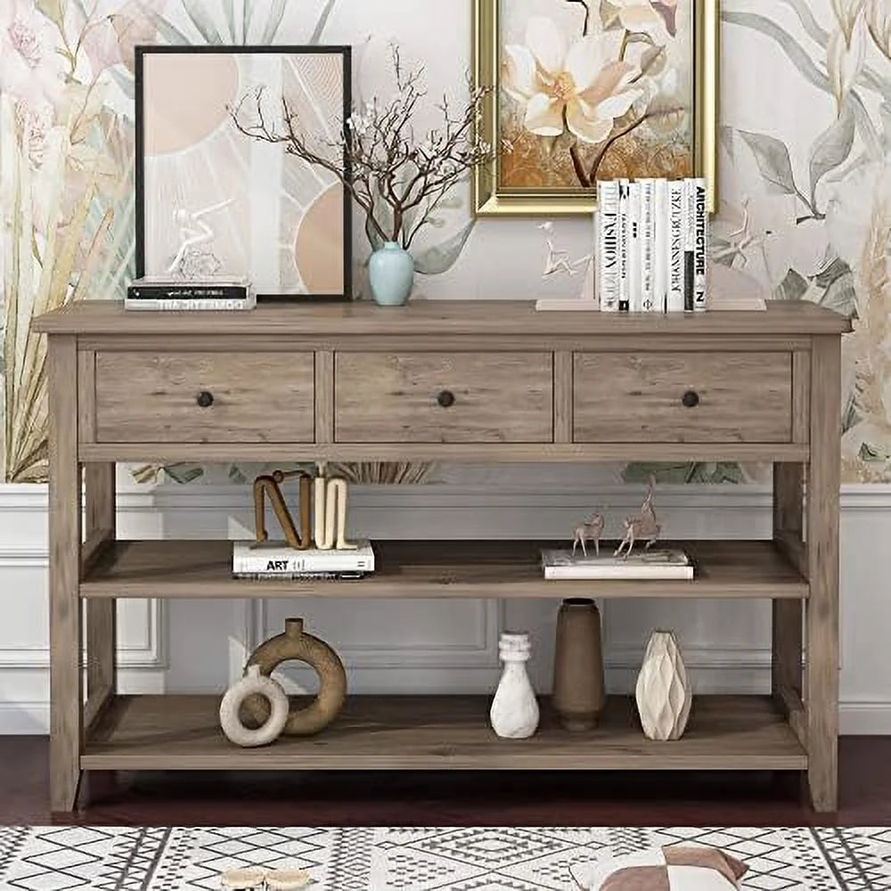 Grey 3 Tier Console Table with 3 Drawers and Shelves O564