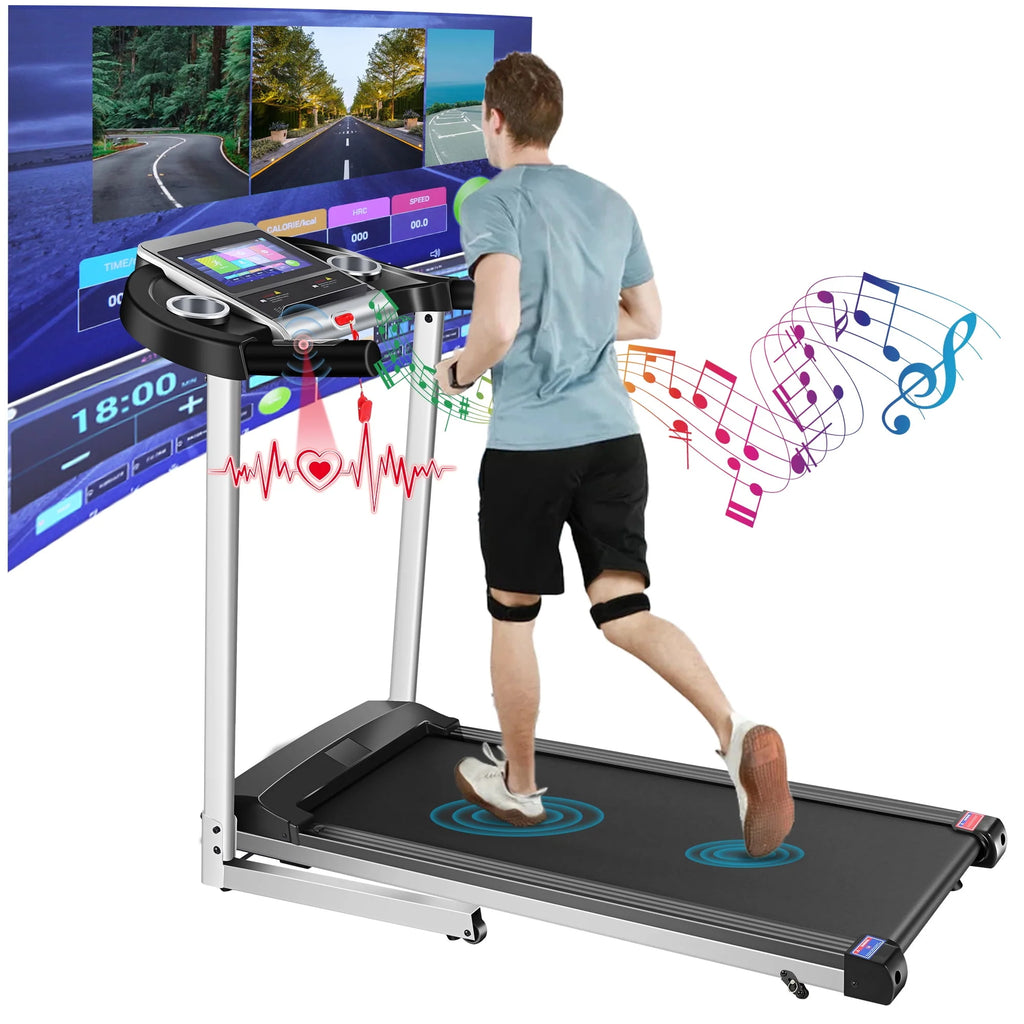 Silver Treadmill with 10 HD Touchscreen and 36 Preset Programs M1185