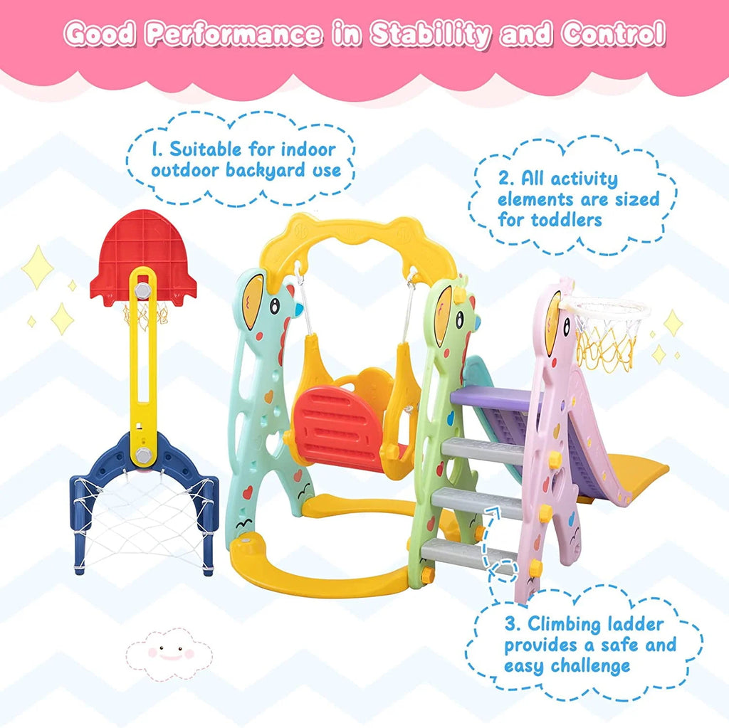 5 in 1 Slide and Swing Playing Set with 2 Basketball Hoops N621234