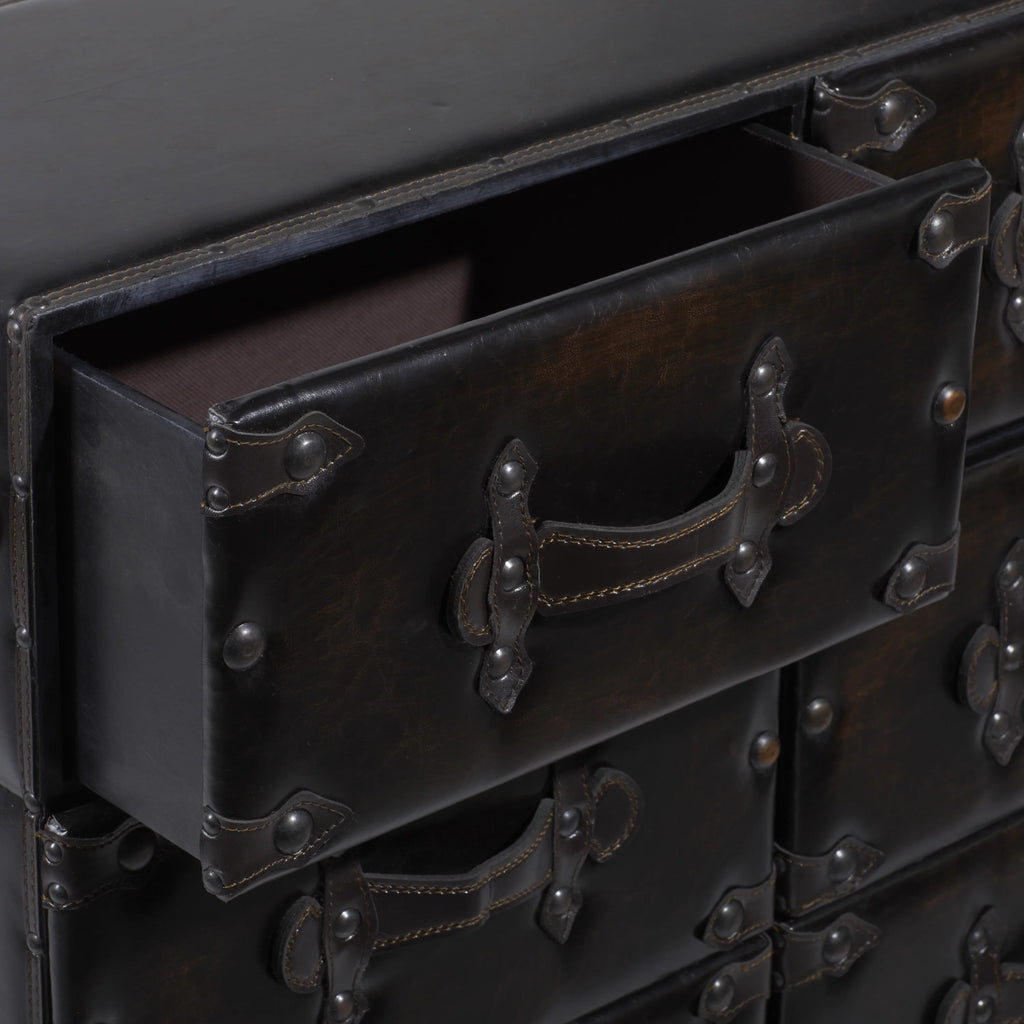 32" x 28" Black Wood Faux Leather Chest with Rivets V4297