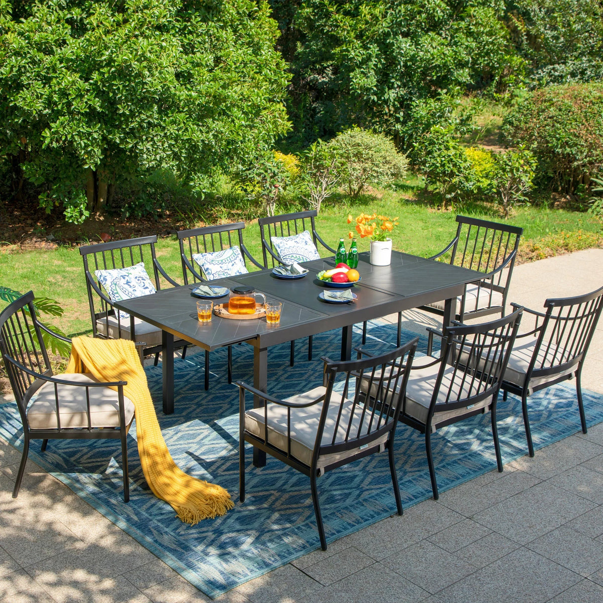 9-Piece Outdoor Dining Set with Extendable Table & Cushioned Chairs Y9599